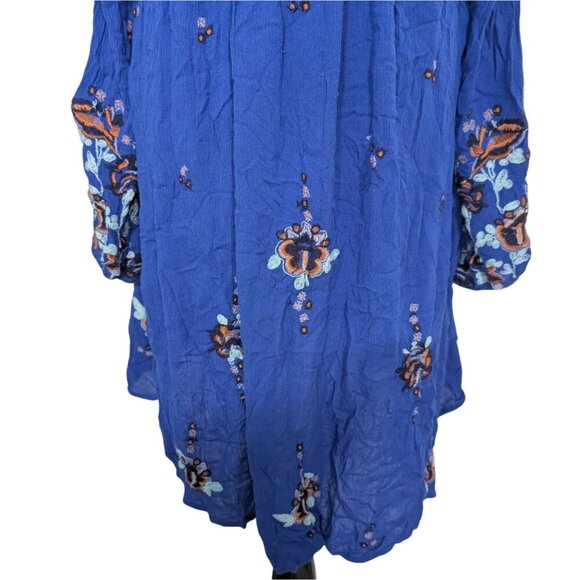 Free People Embroidered Floral Oxford Swing Dress Womens Size Medium Blue Boho - Picture 11 of 14